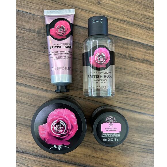The Body Shop British Rose TRAVEL SET Hand Cream Body Scrub Shower Gel NLA HTF - Picture 9 of 10